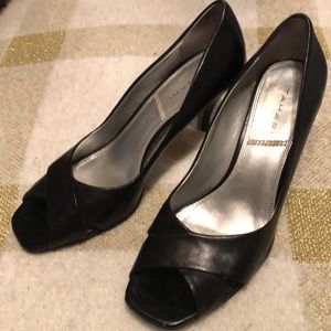 Tahari Black peep toe heels.